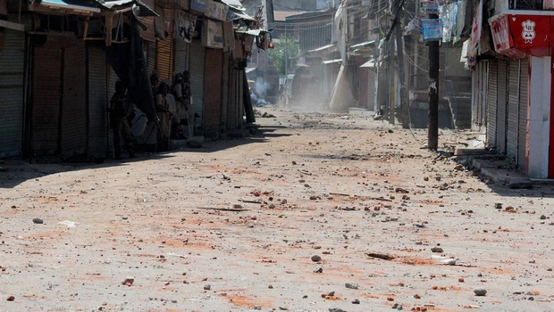 Devastated Kashmir entered the 40 th day of curfew on Wednesday. But youth regularly came out to hold demonstrations and take on the Indian  security forces.