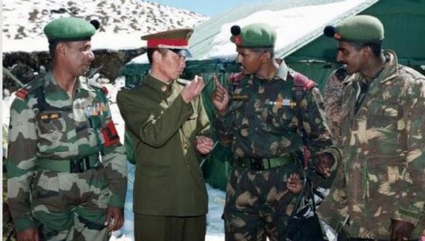 Indian and Chinese officers in a stand off at the border