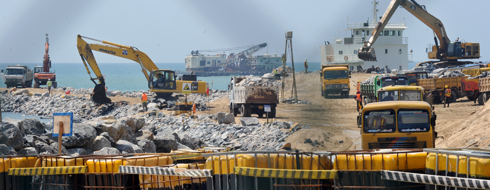Land reclamation from the sea going on to build the 21st Century Colombo Financial City