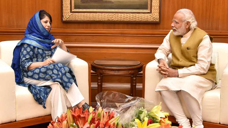 Mehbooba Mufti with Indian Prime Minister Narendra Modi. She has said that she can solve the poblem with the help of Modi who is sympathetic to the Kashmiris 
