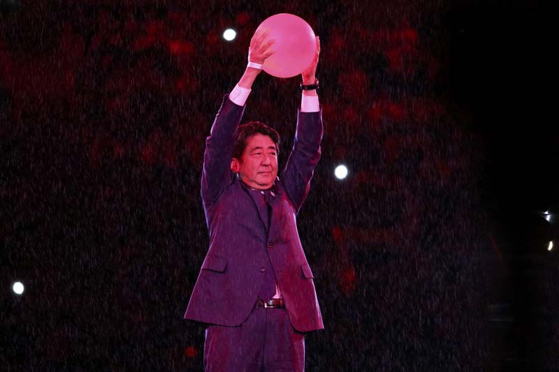 Prime Minister of Japan Shinzo Abe is seen on stage during the closing ceremony at the Maracana Stadium in Rio de Janeiro, Brazil on August 21, 2016. Photo: Reuters