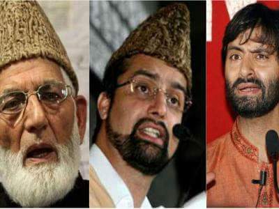 Kashmiri  separatist leaders  Sayed Ali Shah Geelani (extrme left), Mirwaiz Umar Farooq, and Yaseen Malik. Chief Minister Mehbooba Mufti has appealed to them to give her chance to solve the problem. 