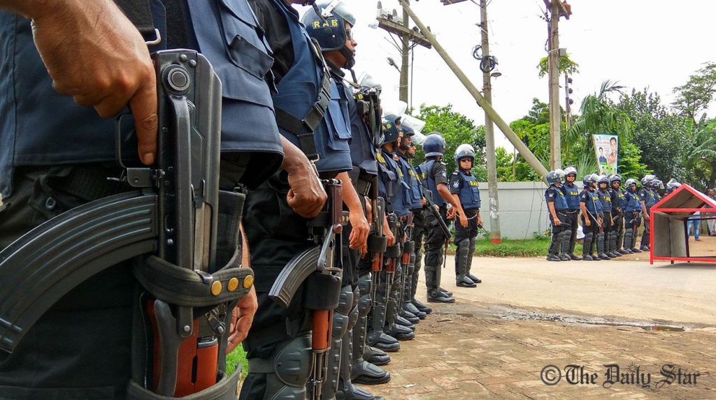 Bangladesh Rapid Action Battalion outside Kashimpur jail
