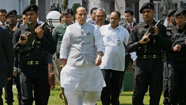 Indian Home Minister Rajnath Singh surrounded by high security 