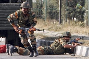 Indian soldiers go into action at Uri after Pakistan-based four Jaish-e-Mohammad terrorists attacked killing 17 men. 