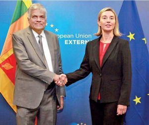 Sri Lankan Prime Minister Ranil Wickemesinghe with EU Vice President Federica Megherini in Brussels 