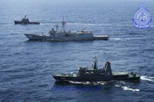 Sri Lankan naval vessels in an international joint exercise.  