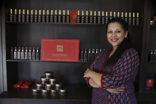 Shweta Upadhyaya with her Laavanya range of Ayurvedic beauty aids 