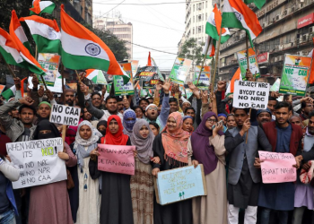 Demonstrators shout slogans during a protest against the National Register of Citizens (NRC) and a new citizenship law, in Kolkata, India, December 27, 2019. REUTERS/Rupak De Chowdhuri