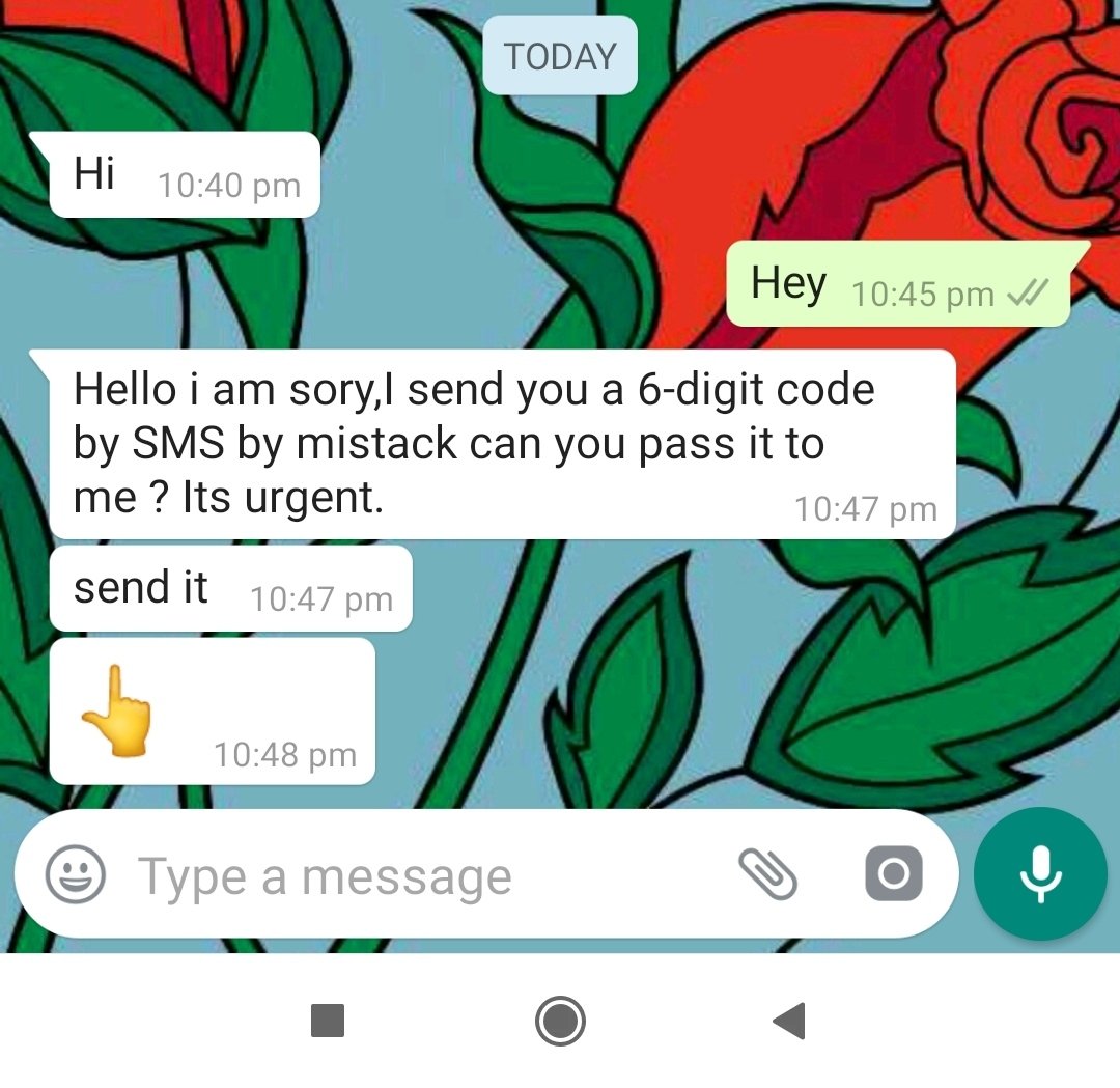 Message received requesting for an activation code