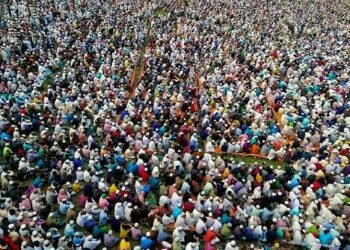 © STR Police said some 10,000 Muslims gathered in an open field.