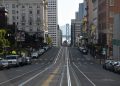 California Street, usually filled with iconic cable cars, is seen mostly empty in San Francisco on March 17, 2020.PHOTO: AFP