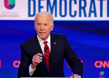 Democratic U.S. presidential candidate and former Vice President Joe Biden speaks during the 11th Democratic candidates debate of the 2020 U.S. presidential campaign, held in CNN's Washington studios without an audience because of the global coronavirus pandemic, in Washington, U.S., March 15, 2020. REUTERS/Kevin Lamarque