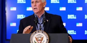Vice President Mike Pence speaks after receiving a Pfizer-BioNTech COVID-19 vaccine shot at the Eisenhower Executive Office Building on the White House complex, Friday, Dec. 18, 2020, in Washington. Karen Pence, and U.S. Surgeon General Jerome Adams also participated. (AP Photo/Andrew Harnik)