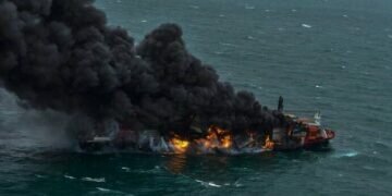 MV X Press Pearl Gutted. Photo.Sri Lanka Air Force