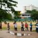 Serpentine queue at a vaccination center in Sri Lanka. Photo: Tang Lu/Xinhua
