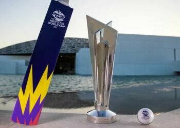 The photographs of the ICC Men's T20 World Cup 2021 trophy at the Louvre Abu Dhabi ahead of the tournament that begins on Sunday 17 October in UAE and Oman. Image credits - ICC