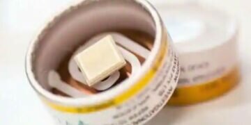 This image courtesy of the University of Queensland and recived by AFP on October 29, 2021, shows a skin patch and its applicator tested to vaccinate against Covid-19. (AFP)