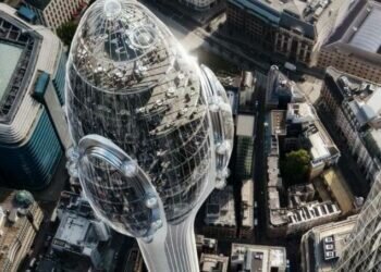 The 1,000 ft tower was planned for 20 Bury Street, beside the Gherkin tower. Image credits - FOSTER + PARTNERS