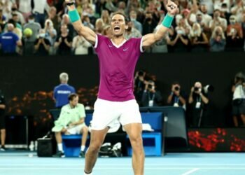 Rafael Nadal takes in the crowd after hitting a winner.. Image credits - Australian Open / Twitter