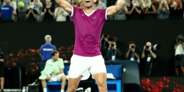Rafael Nadal takes in the crowd after hitting a winner.. Image credits - Australian Open / Twitter