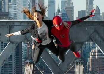 This image released by Sony Pictures shows Zendaya, left, and Tom Holland in Columbia Pictures' "Spider-Man: No Way Home." (Sony Pictures via AP)