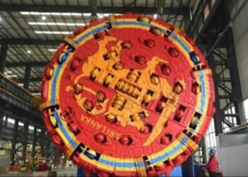 A giant tunnel-boring machine (TBM)