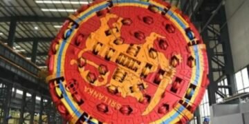 A giant tunnel-boring machine (TBM)