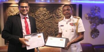 Helicopter bearing Indian naval vessel in Colombo