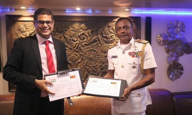 Helicopter bearing Indian naval vessel in Colombo