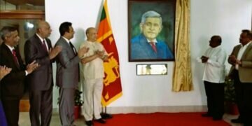Lankan Speaker unveils a portrait of Sir D.B. Jayatilaka at the High Commission in Delhi