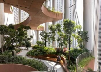 The building's public "Green Oasis" occupies floors 17 through 20. Credit: Courtesy Finbarr Fallon/Bjarke Ingels Group