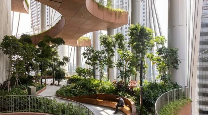 The building's public "Green Oasis" occupies floors 17 through 20. Credit: Courtesy Finbarr Fallon/Bjarke Ingels Group