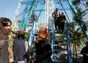 Taliban fighters - seen here in September 2021 - were spotted visiting a park soon after arriving in the capital. Image credits - Getty Images