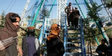 Taliban fighters - seen here in September 2021 - were spotted visiting a park soon after arriving in the capital. Image credits - Getty Images