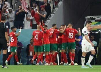 Youssef En Nesyri's soaring 42nd-minute header proved the difference for coach Walid Regragui's side [Showkat Shafi/Al Jazeera]