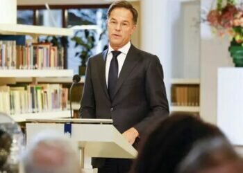 Dutch PM Mark Rutte addresses people on the Netherlands' involvement in slavery, in The Hague