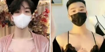 Men dressed in nightgowns appear in screenshots from livestream shopping platforms posted on China's Twitter-like Weibo platform on January 12, 2023.. Image credits - Weibo