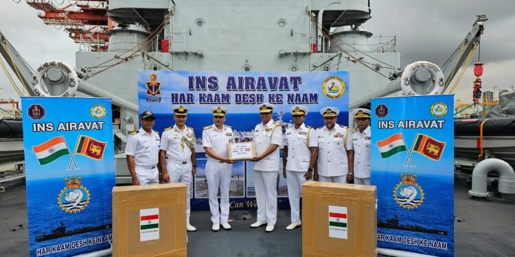 Indian Navy Landing ship Airavat in Colombo to gift machinery test equipment